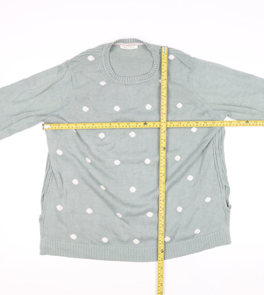 Rare Earth Women Green Polka Dot Cotton Crew Neck Jumper L