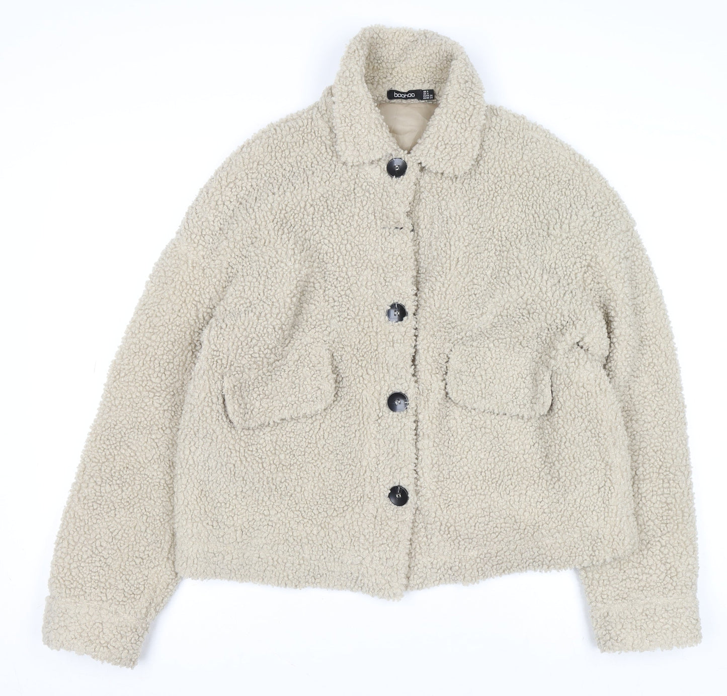 Boohoo Womens Beige Faux Fur Lined Short Jacket Size 8