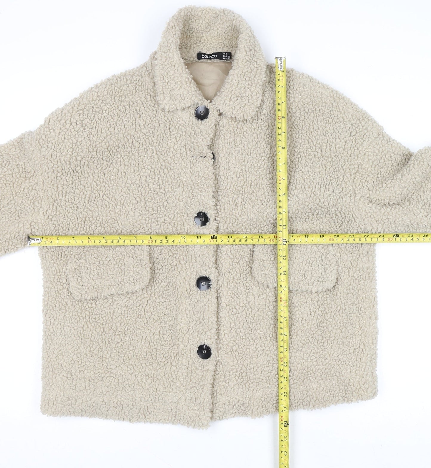 Boohoo Womens Beige Faux Fur Lined Short Jacket Size 8