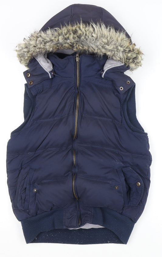 Fat Face Women Blue Size 12 Hooded Puffer Gilet Waistcoat