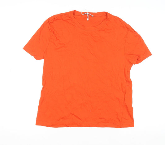 Zara Women Orange Basic Short Sleeve Cotton T-Shirt Medium