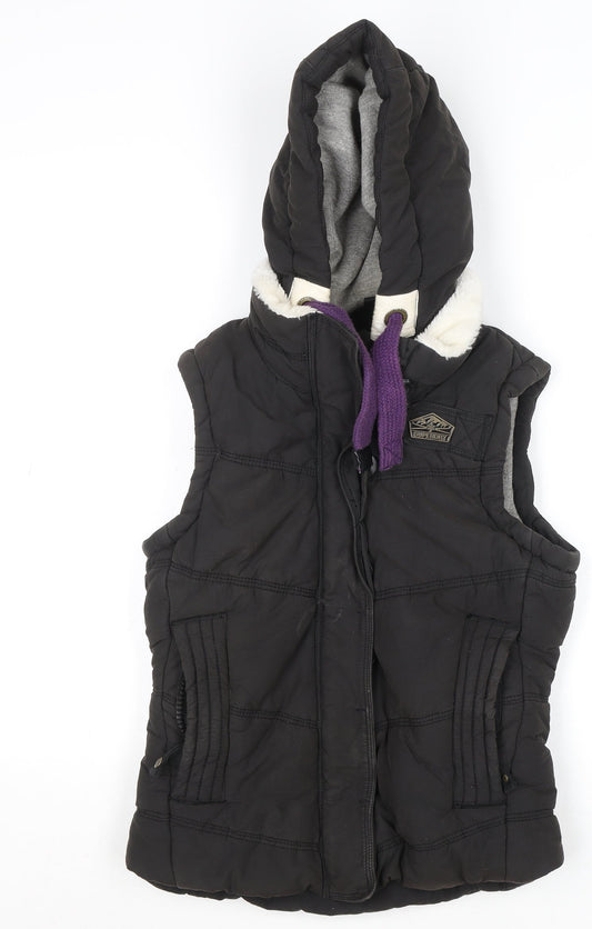 Superdry Women's Black Hooded Puffer Waistcoat Size S Outdoor Winter