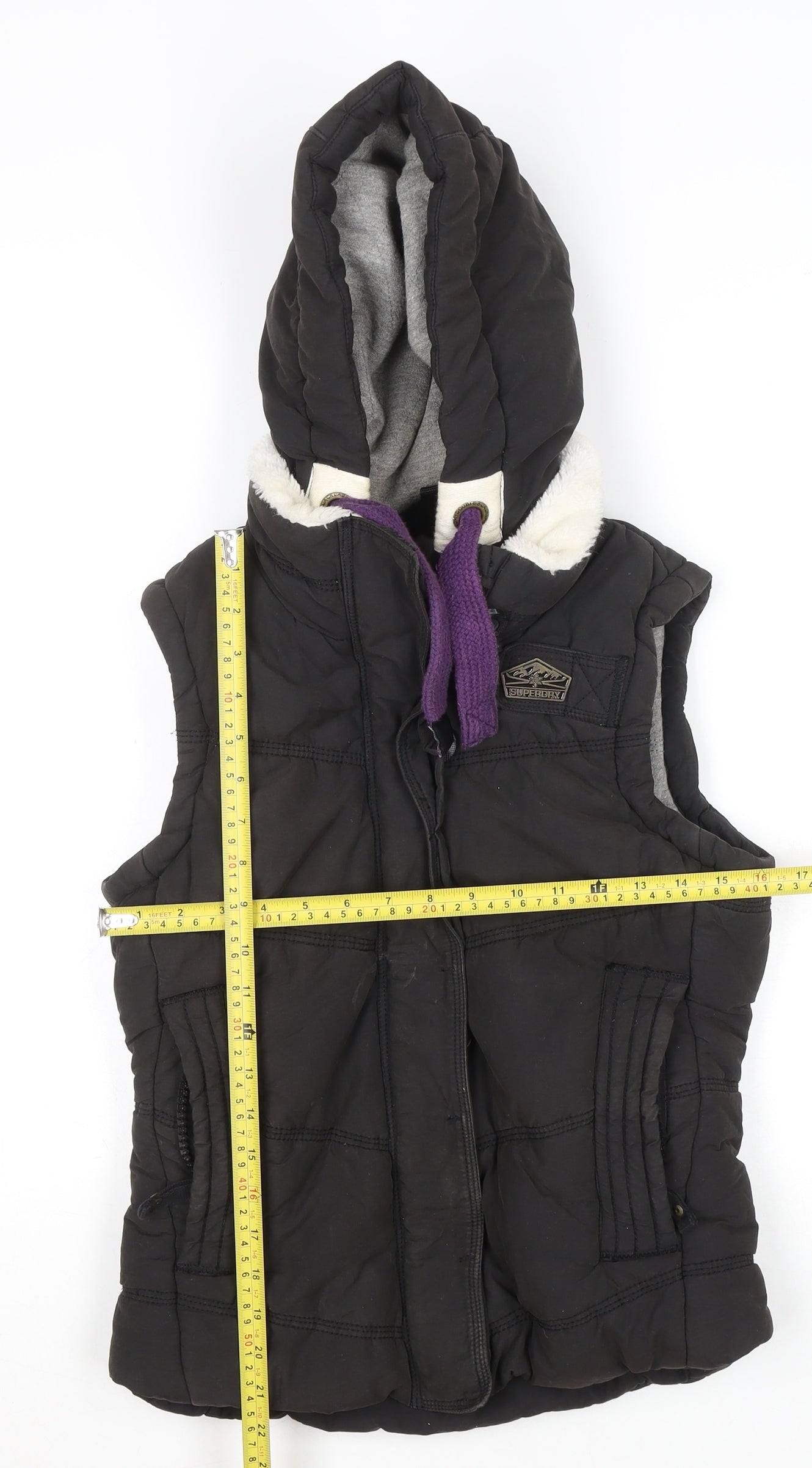 Superdry Women's Black Hooded Puffer Waistcoat Size S Outdoor Winter