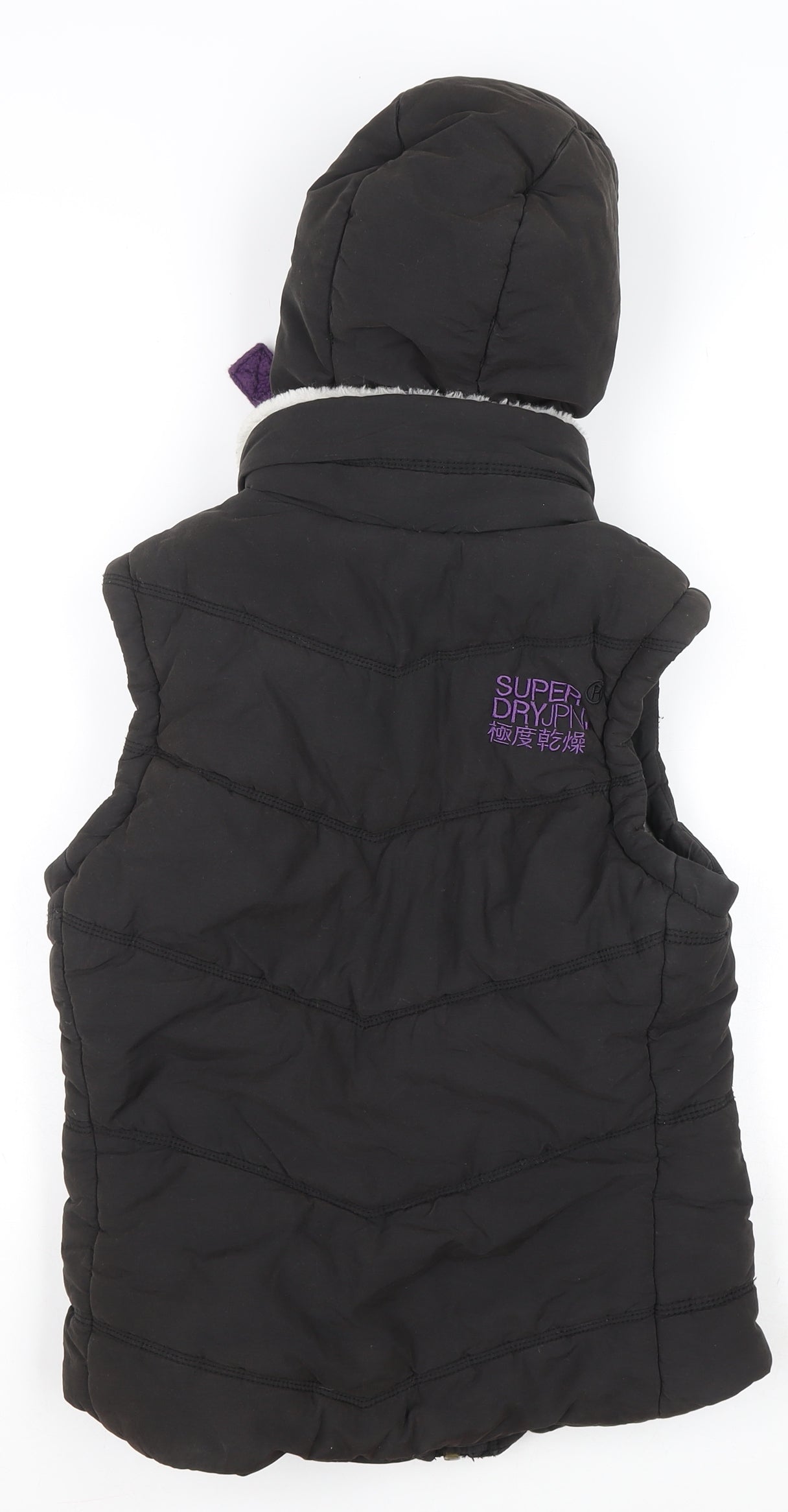Superdry Women's Black Hooded Puffer Waistcoat Size S Outdoor Winter
