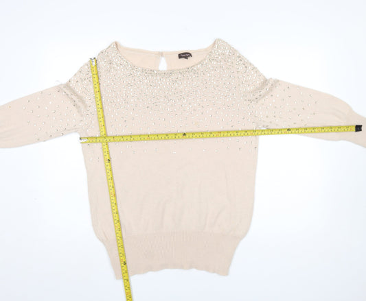 Phase Eight Women’s Beige Beaded Angora Blend 3/4 Sleeve Jumper Size 14