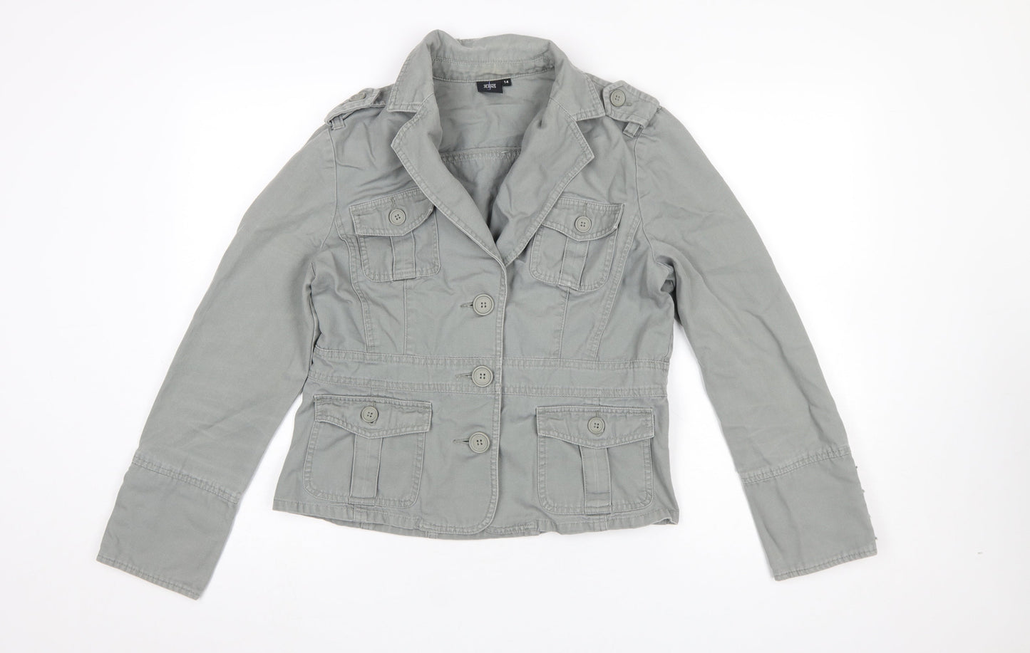 Jasper Conran Women Grey Size 14 Military Cotton Jacket