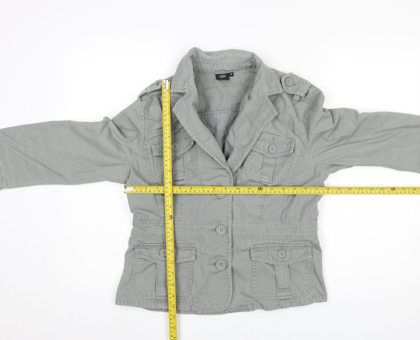 Jasper Conran Women Grey Size 14 Military Cotton Jacket