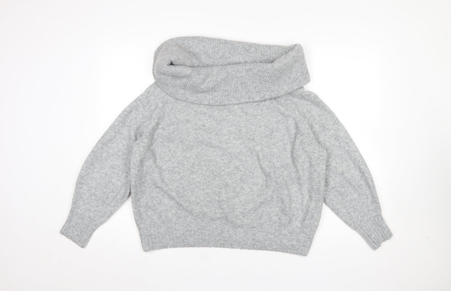 H&M Women's Grey Cowl Neck Wool Blend Jumper Size S