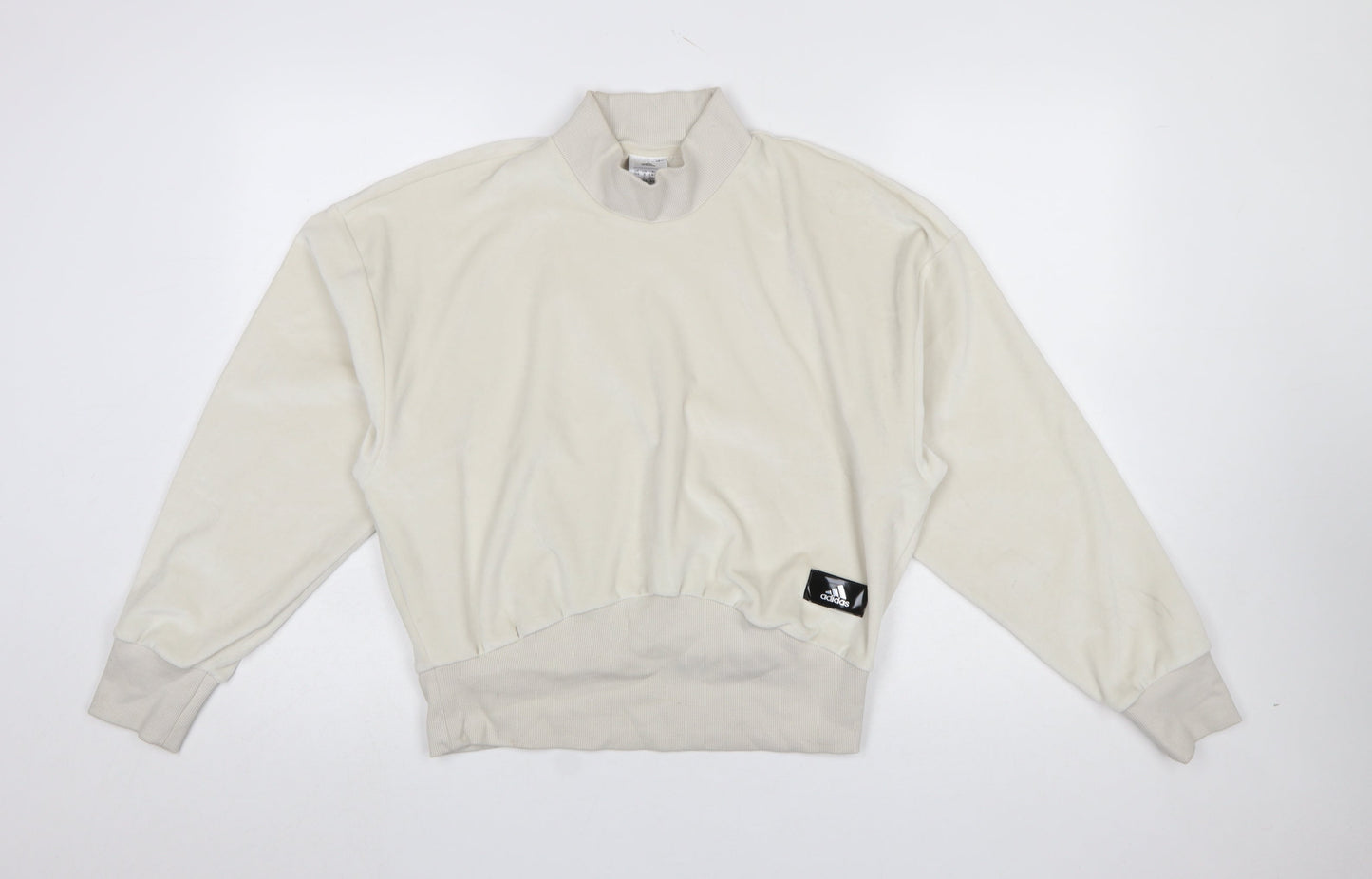 Adidas Women Beige Velour Mock Neck Pullover Sweatshirt Size 8-10
