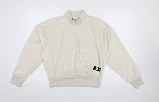 Adidas Women Beige Velour Mock Neck Pullover Sweatshirt Size 8-10