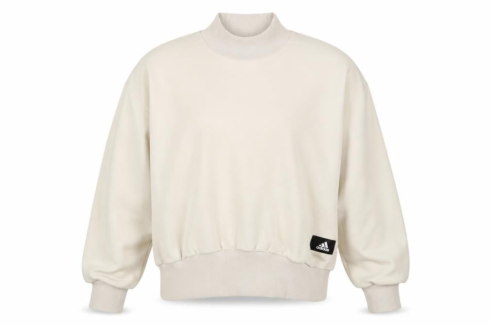 Front view of Adidas Women Beige Velour Mock Neck Pullover Sweatshirt, size 8-10
