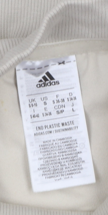 Adidas Women Beige Velour Mock Neck Pullover Sweatshirt Size 8-10