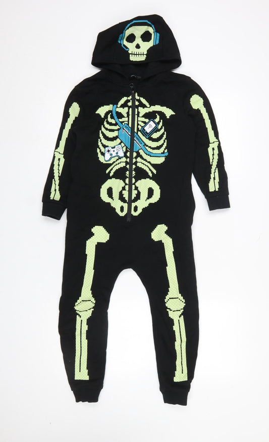 George Boys Black Skeleton Hooded One Piece Pyjamas 5-6 Years