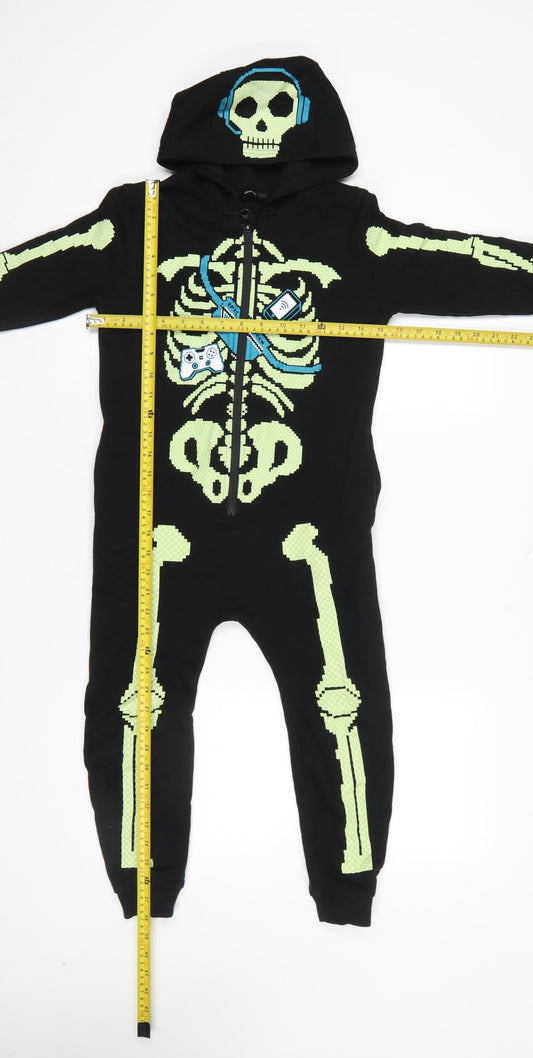 George Boys Black Skeleton Hooded One Piece Pyjamas 5-6 Years