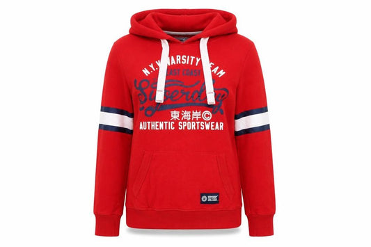 Superdry Women's Red Pullover Hoodie Small Varsity Graphic Sportswear