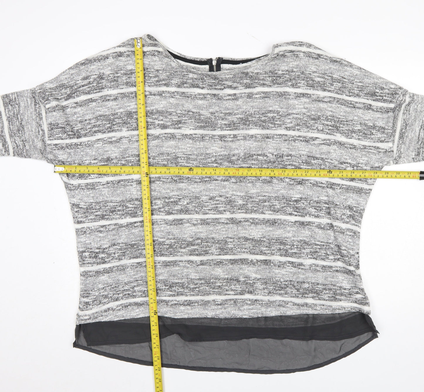 M&Co Women’s Grey Striped Knit Pullover Jumper Size 24