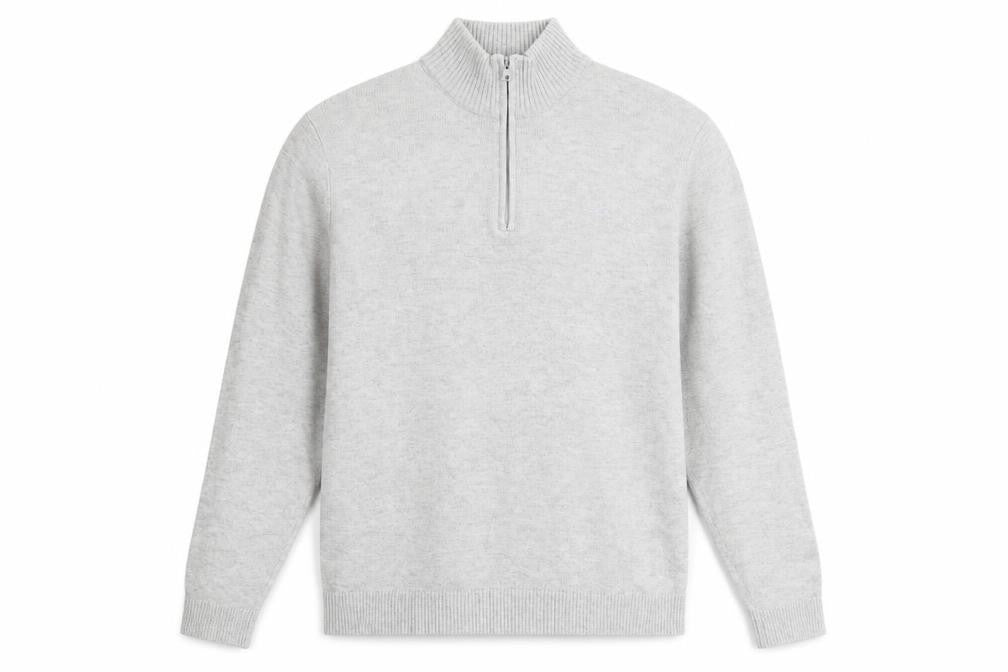 Hollister Men’s Grey 1/4 Zip High Neck Cotton Knit Jumper XL