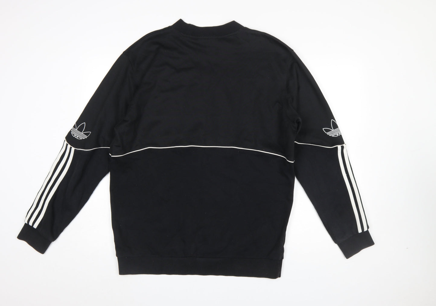 Adidas Mens Black Large Crew Neck Pullover Sweatshirt with White Trim