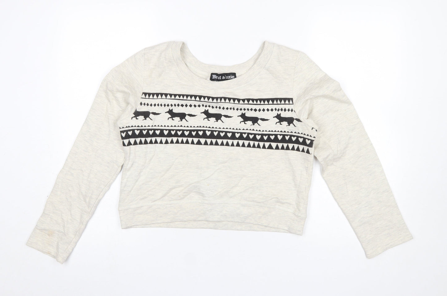 Brat & Suzie Women's Beige Fox Print Pullover Sweatshirt Size S