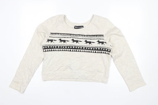 Brat & Suzie Women's Beige Fox Print Pullover Sweatshirt Size S