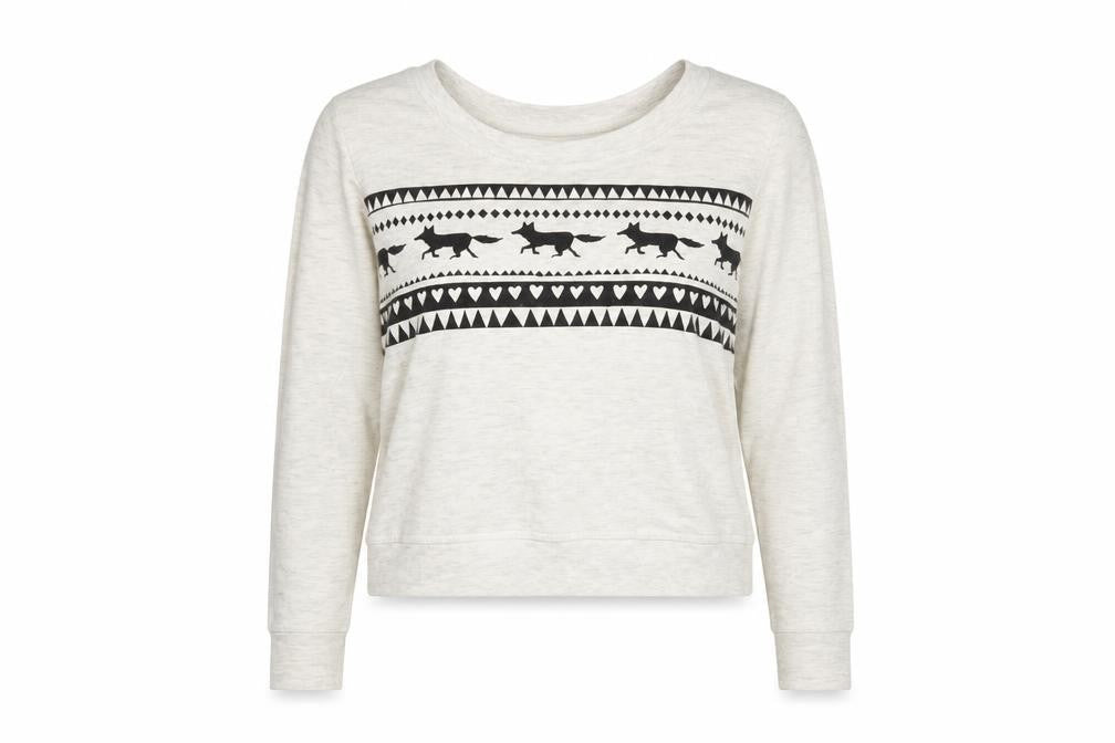 Brat & Suzie Women's Beige Fox Print Pullover Sweatshirt Size S
