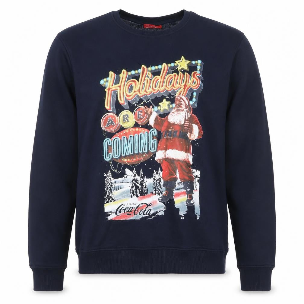 Coca-Cola Men's Blue Christmas Sweatshirt L Pullover Graphic Print
