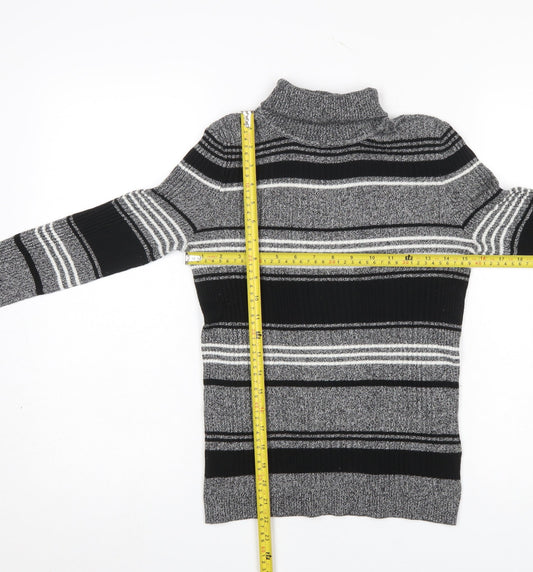 Red Herring Women’s Grey Striped Roll Neck Jumper Size 12