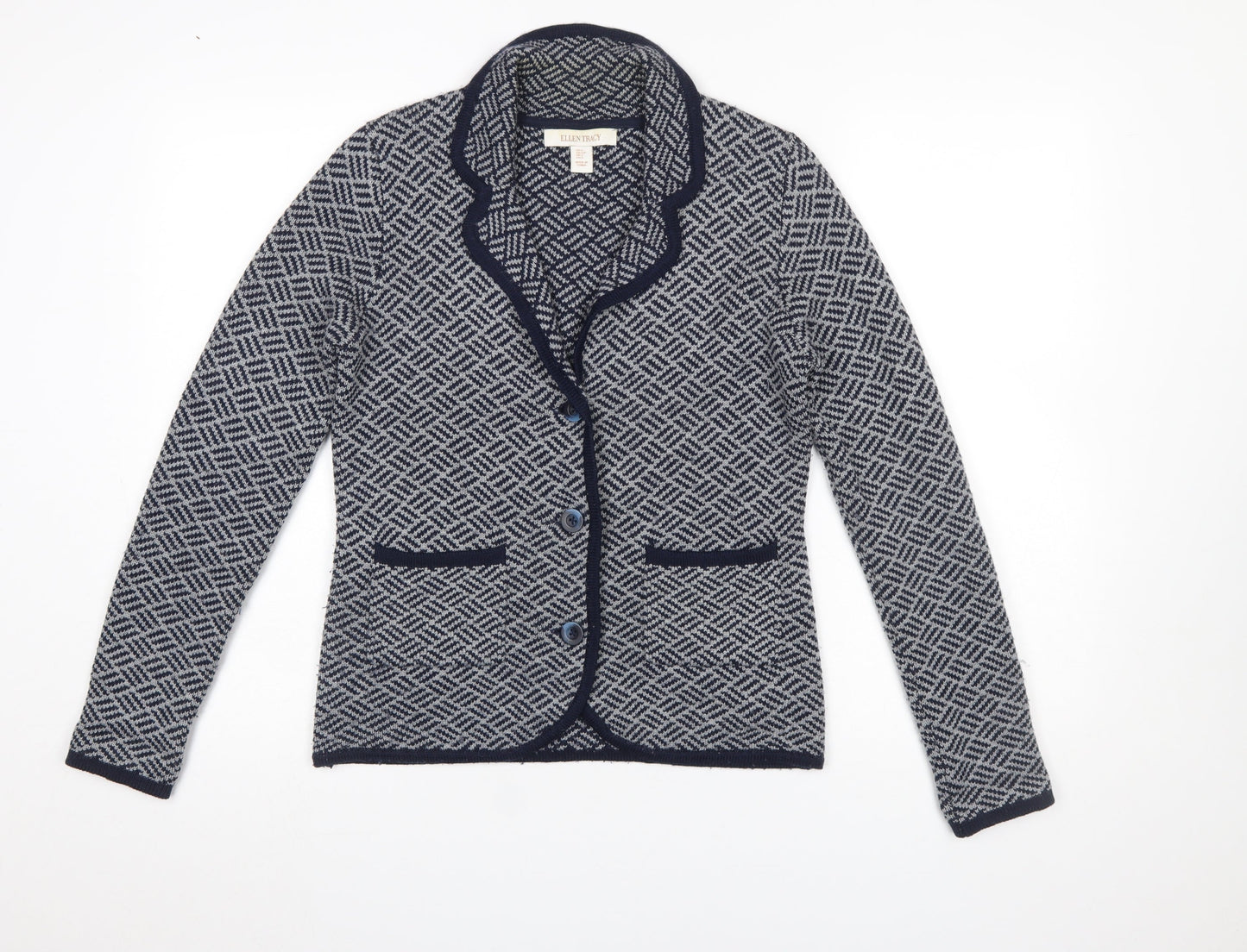 Ellen Tracy Women's Blue Geometric Knit Cardigan Size S