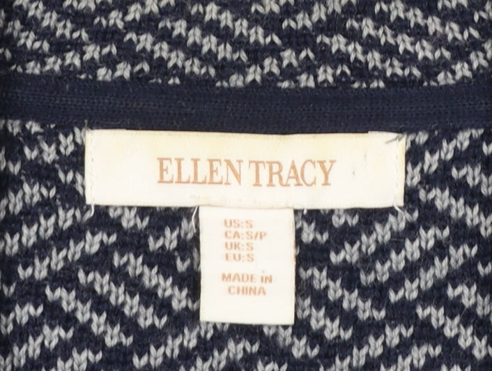 Ellen Tracy Women's Blue Geometric Knit Cardigan Size S
