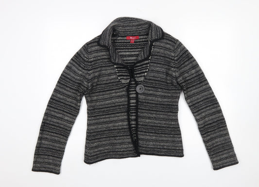 Monsoon Womens Black Grey Striped Lambswool Angora Cardigan UK 12