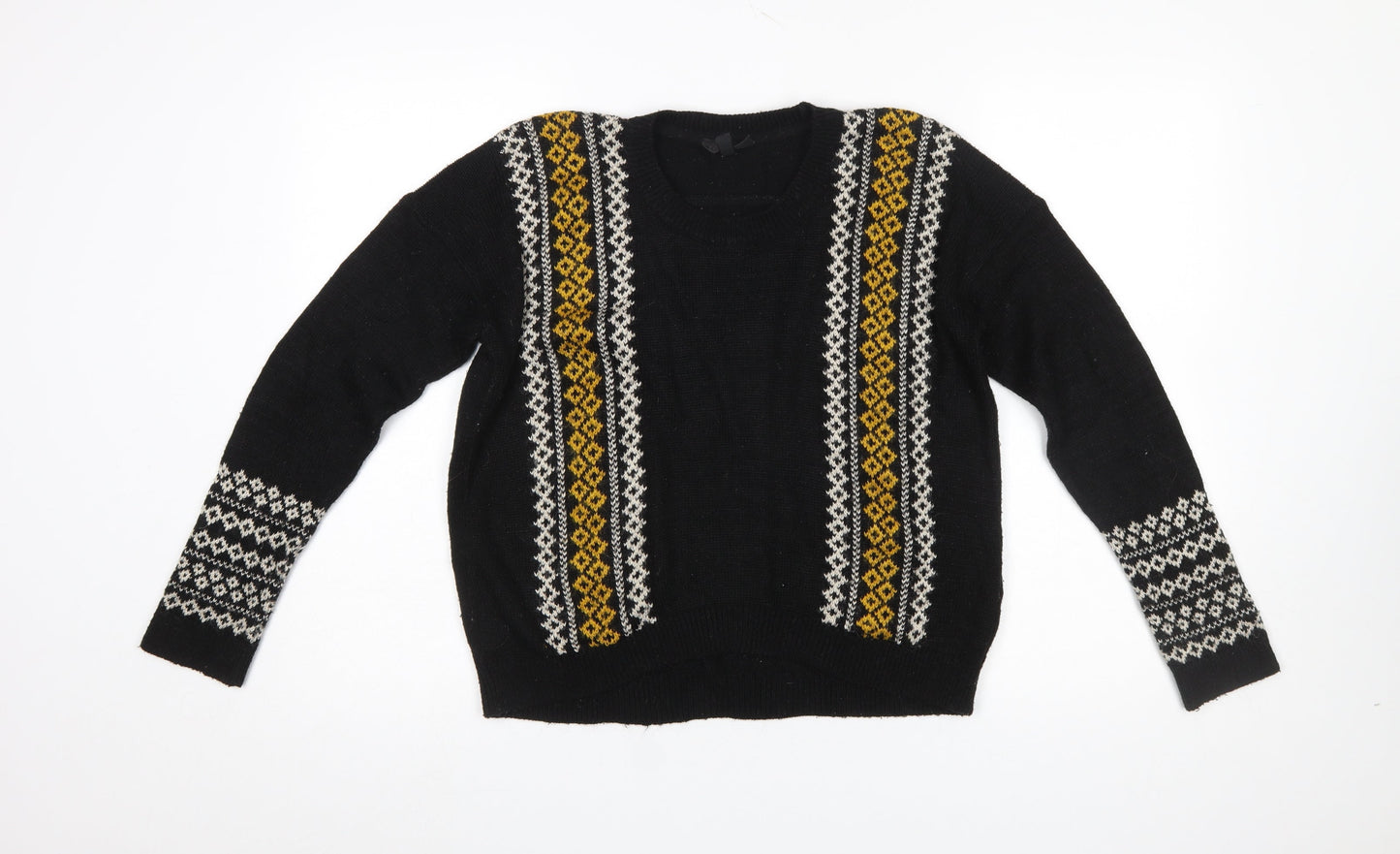 Topshop Women Black Fair Isle Knit Jumper UK 8 Long Sleeve Acrylic Mohair Blend