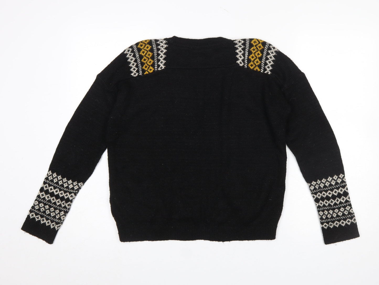 Topshop Women Black Fair Isle Knit Jumper UK 8 Long Sleeve Acrylic Mohair Blend