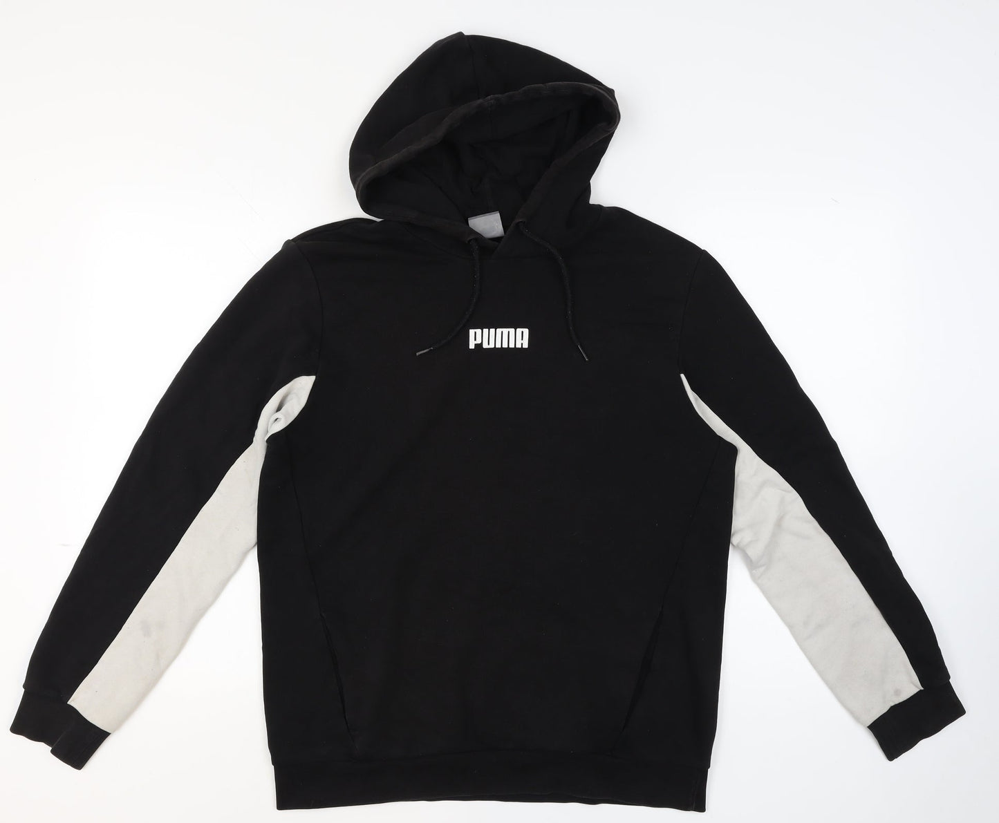 Puma Mens Black Medium Pullover Hoodie with Logo and Drawstring