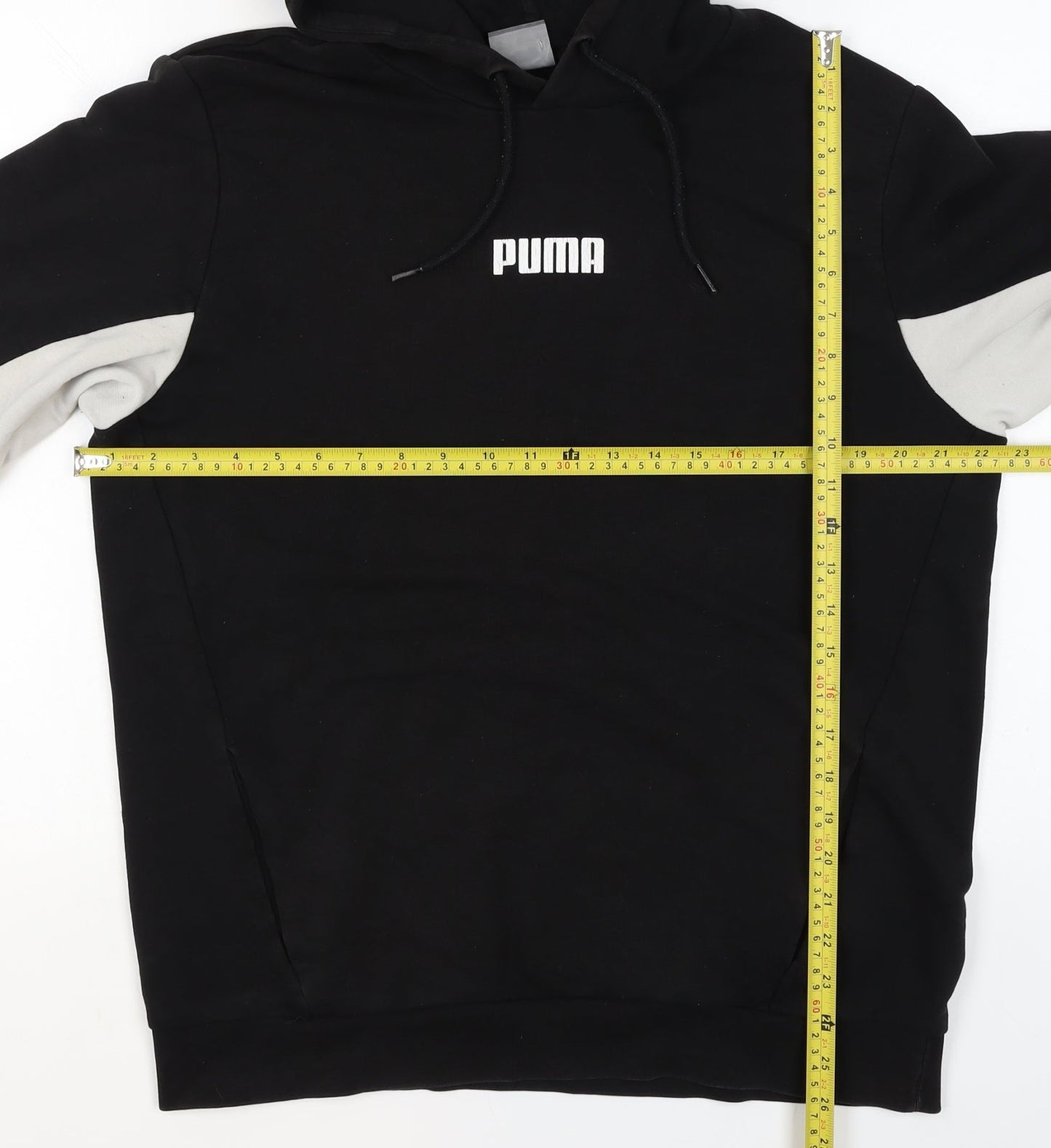 Puma Mens Black Medium Pullover Hoodie with Logo and Drawstring