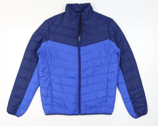 C&A Boys Blue Colourblock Puffer Jacket 12 Years Polyester Quilted Zip Coat