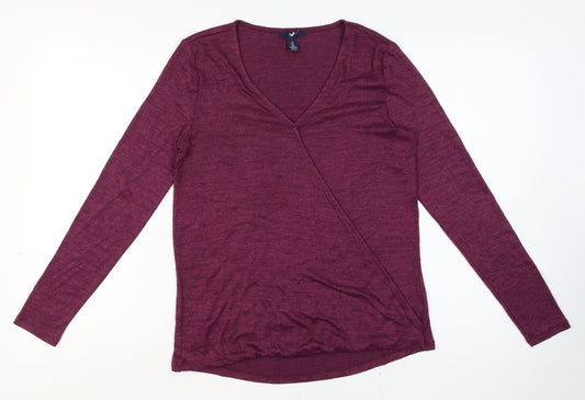 Gap Women's Purple Wrap V-Neck Long Sleeve Jersey Top Size S