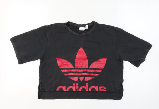 Adidas Womens Black Cropped Logo T-Shirt Size 8 Relaxed Fit