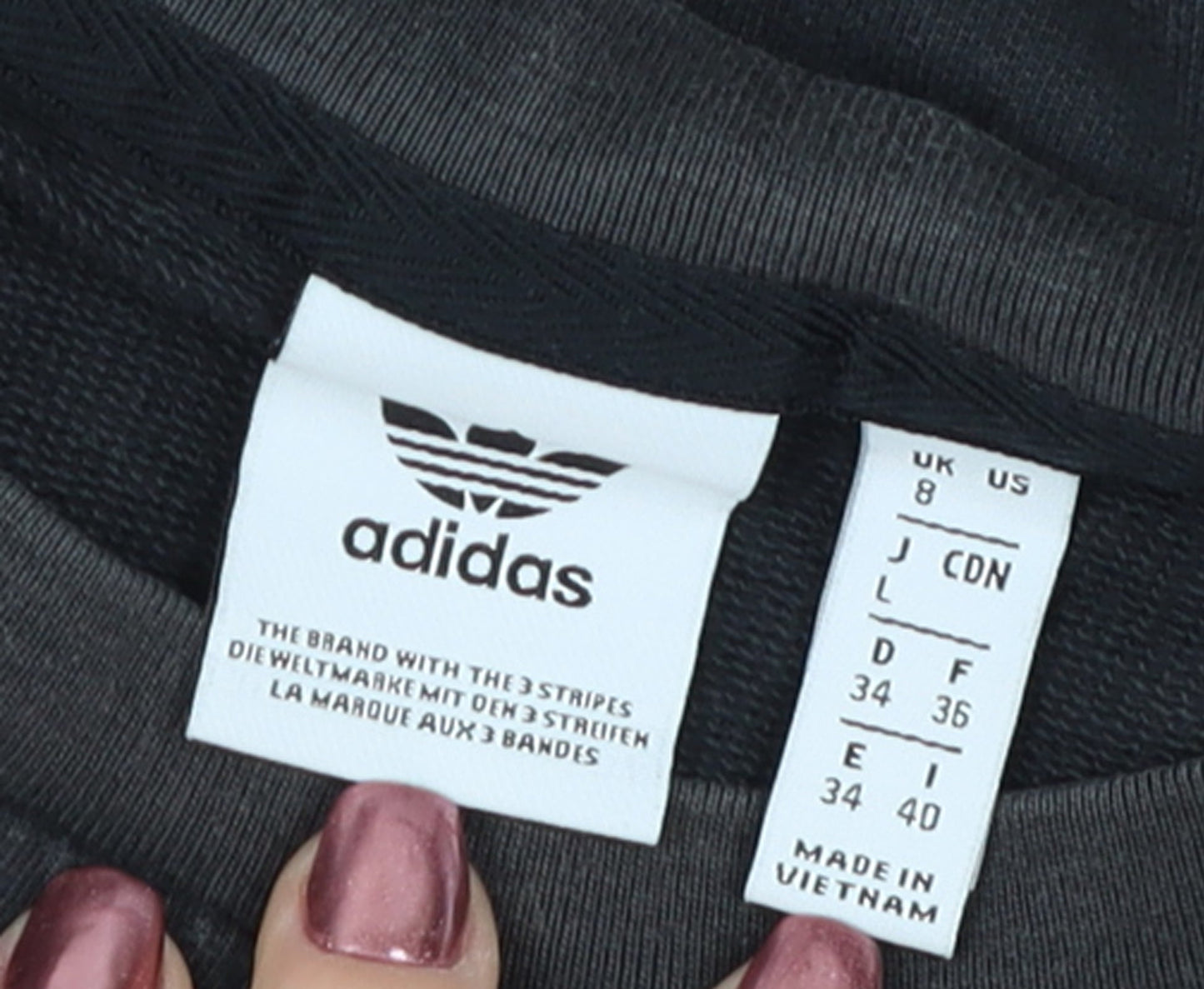 Adidas Womens Black Cropped Logo T-Shirt Size 8 Relaxed Fit