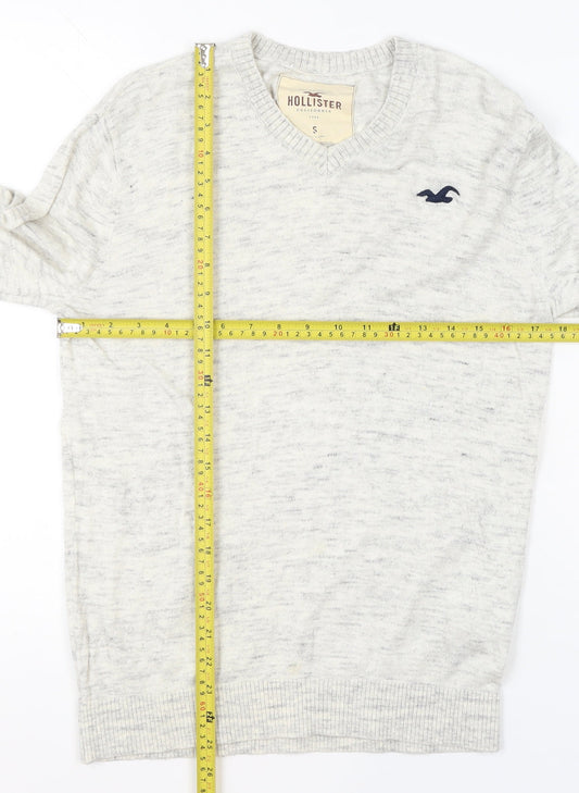 Hollister Men's Grey V-Neck Knit Jumper Size S Classic Fit