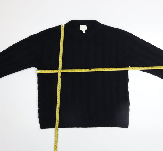 H&M Women Black Cable-Knit Jumper Size 8 Crew Neck Long Sleeve