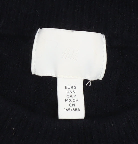 H&M Women Black Cable-Knit Jumper Size 8 Crew Neck Long Sleeve