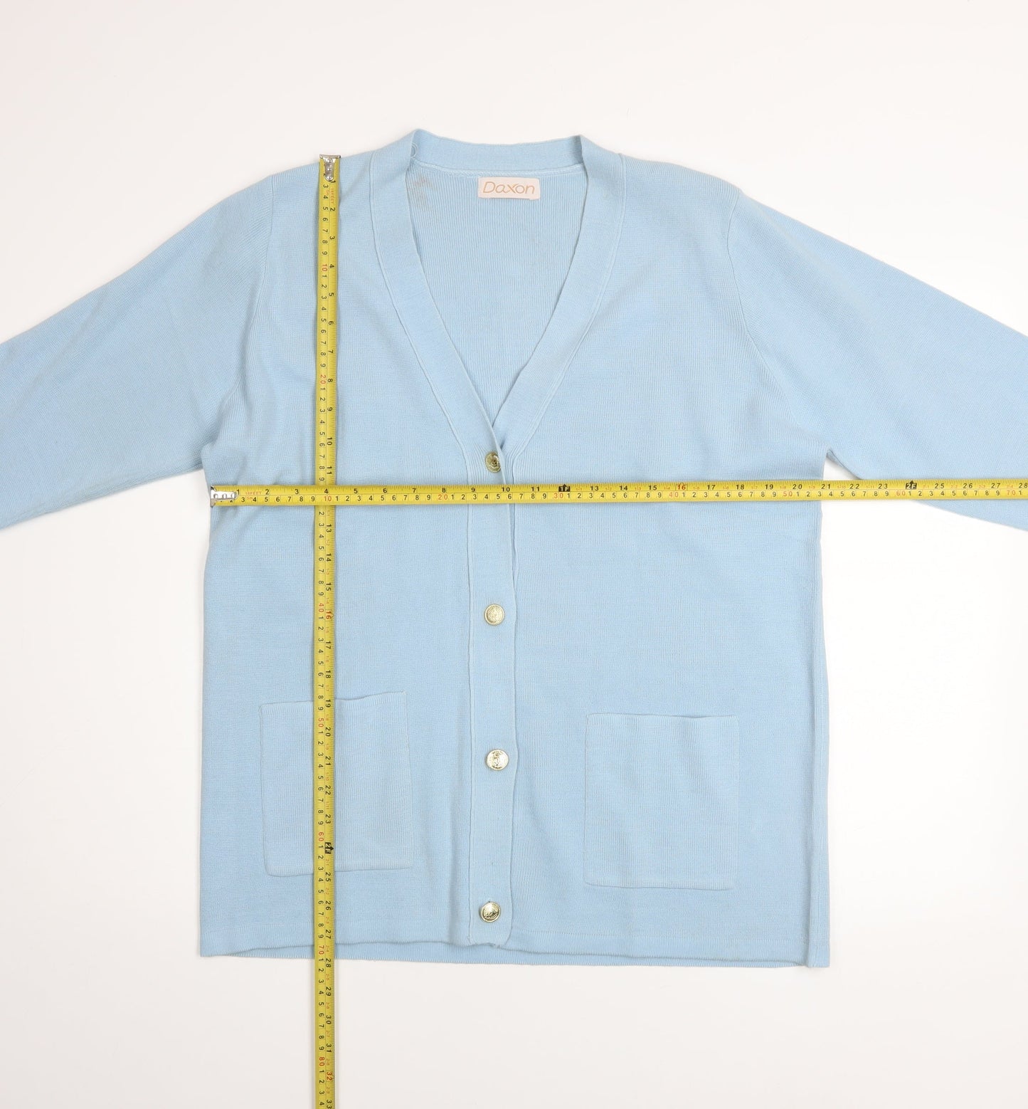 Daxon Women Blue Acrylic V-Neck Long Sleeve Button Cardigan Size 18/20