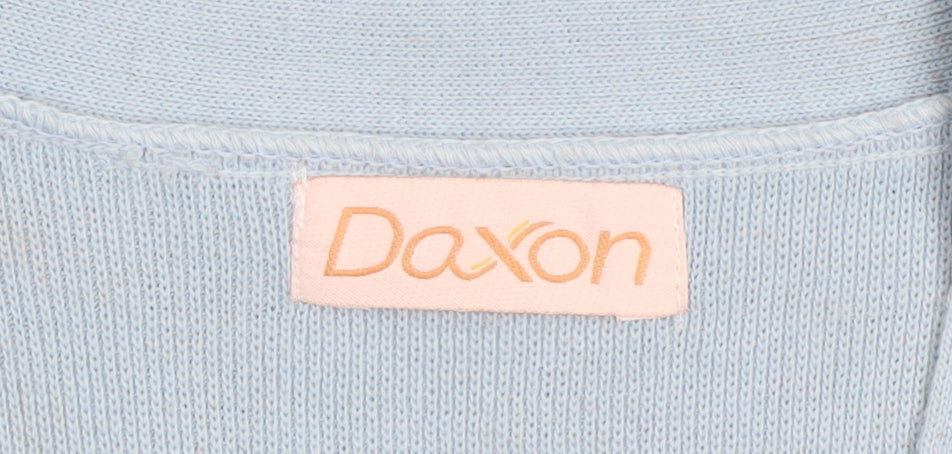 Daxon Women Blue Acrylic V-Neck Long Sleeve Button Cardigan Size 18/20