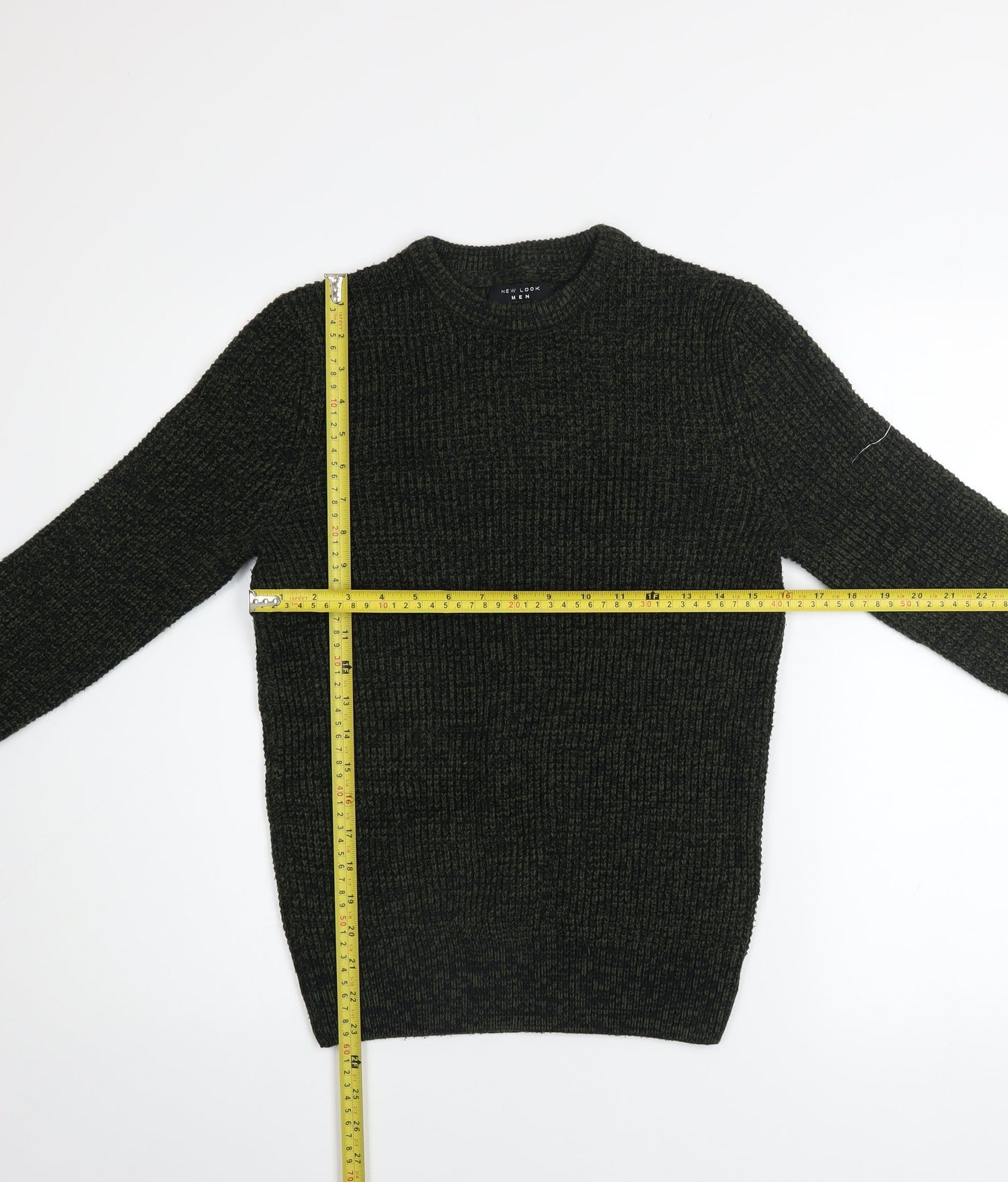 New Look Men Green Chunky-Knit Crew Neck Jumper XS