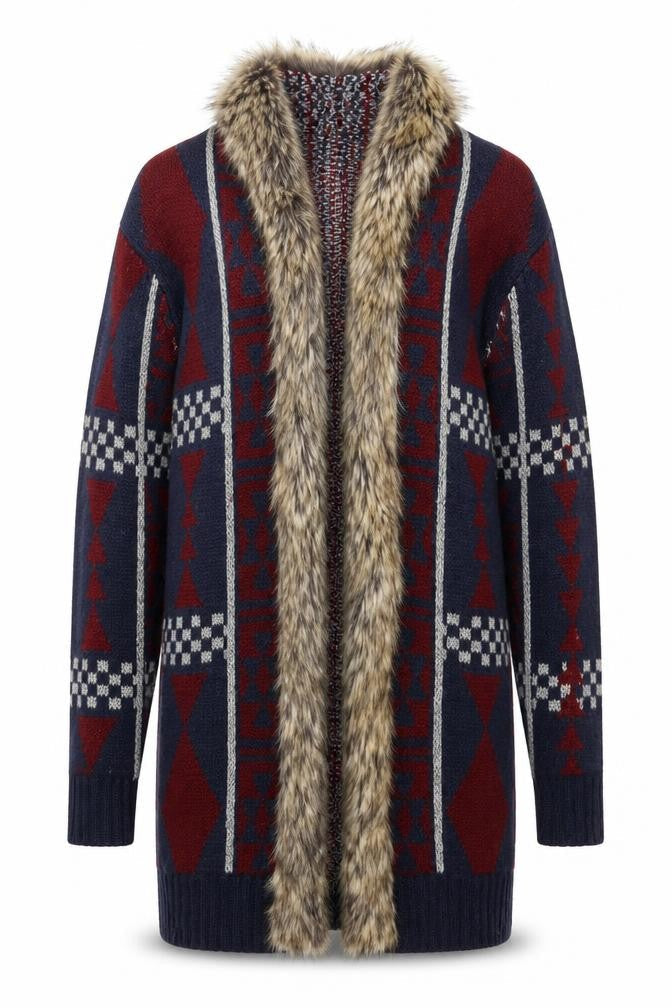 Simply Be Women's Multicoloured Faux Fur Trim Knit Coatigan Size 16/18