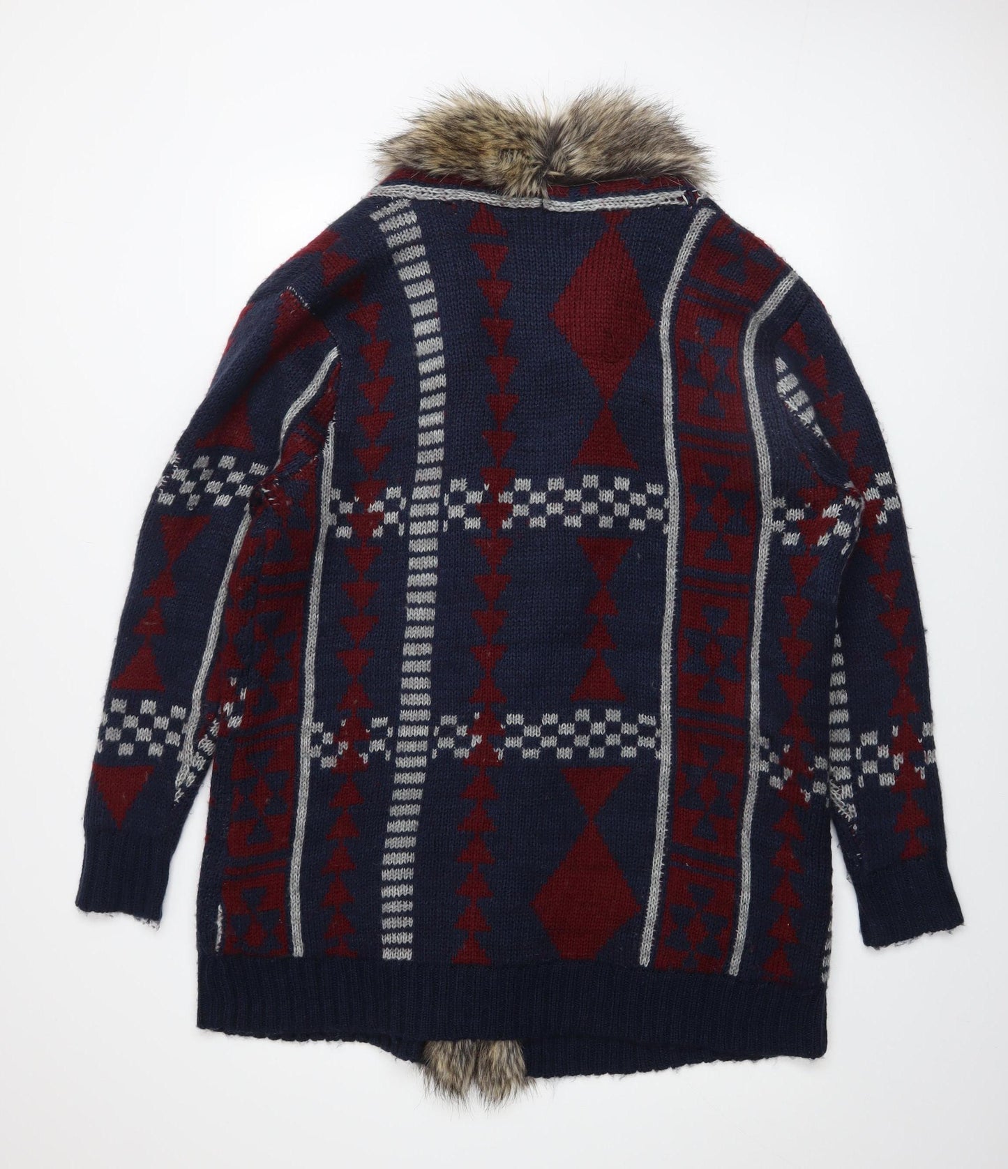 Simply Be Women's Multicoloured Faux Fur Trim Knit Coatigan Size 16/18
