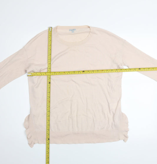 Jigsaw Women’s Beige Cotton Crew Neck Ruffle Hem Jumper Size S