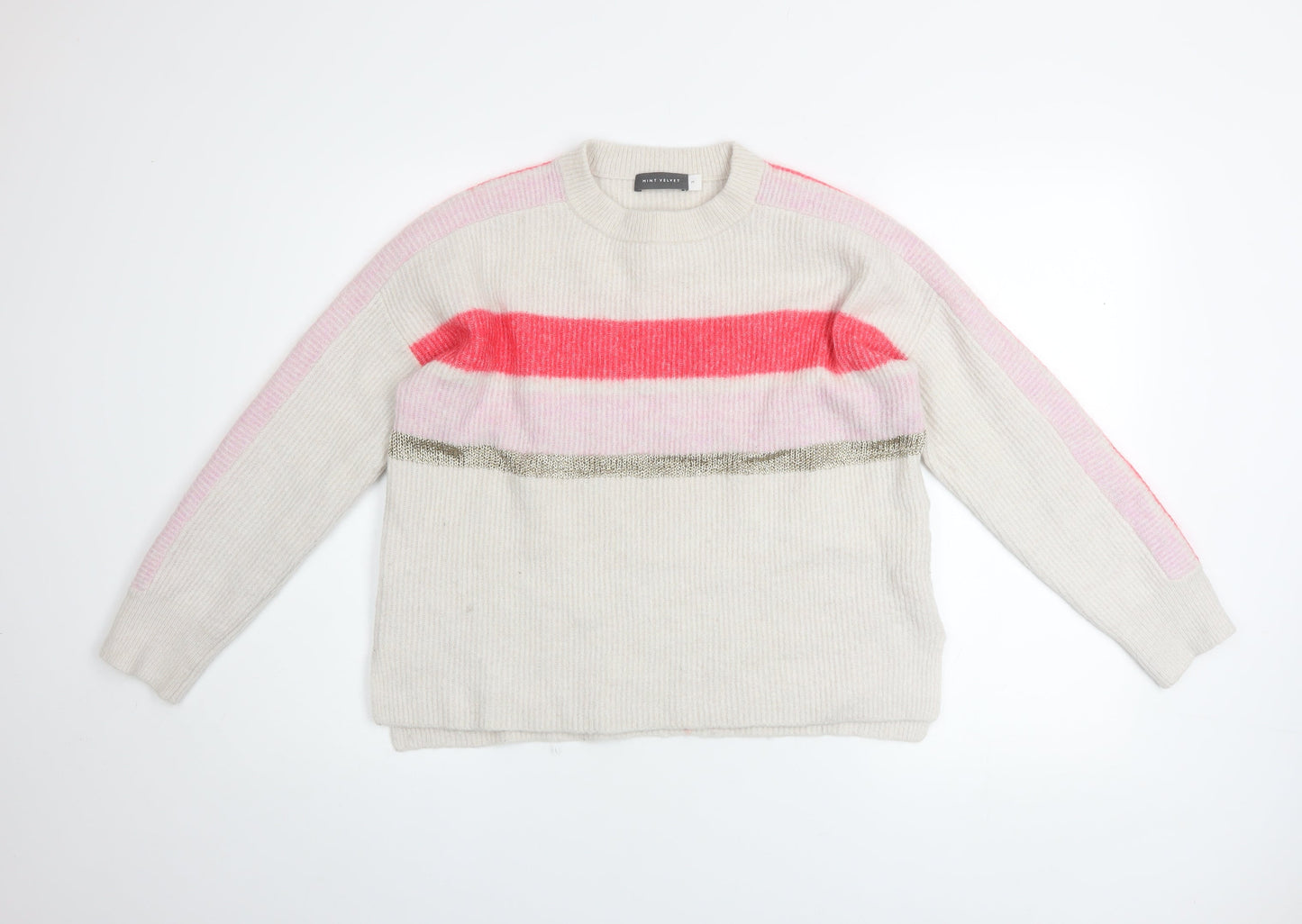 Mint Velvet Women’s Cream Pink Striped Crew Neck Knitted Jumper M
