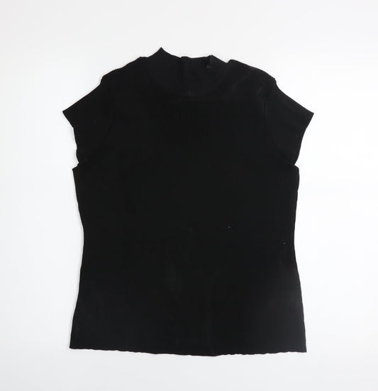 ASOS Women’s Black Mock Neck Ribbed Short Sleeve Top Size L