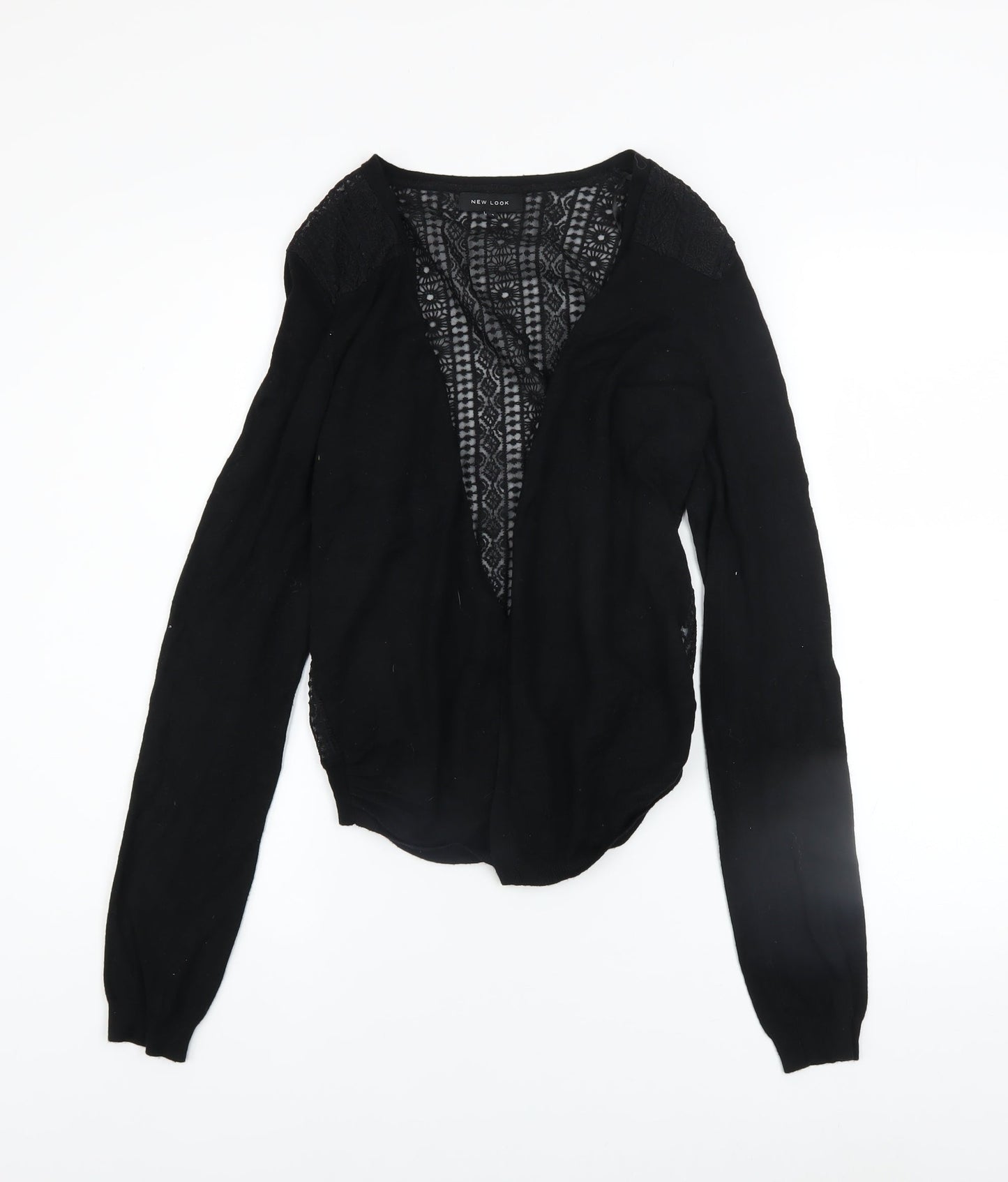 New Look Womens Black Lace Panel Cardigan Size 12 Long Sleeve